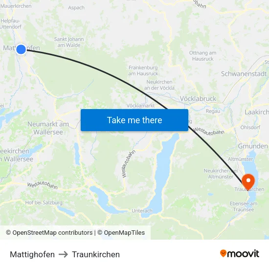Mattighofen to Traunkirchen map