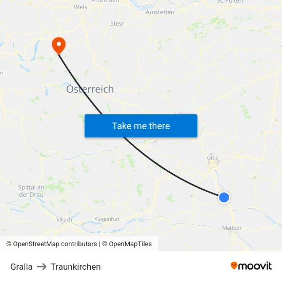 Gralla to Traunkirchen map