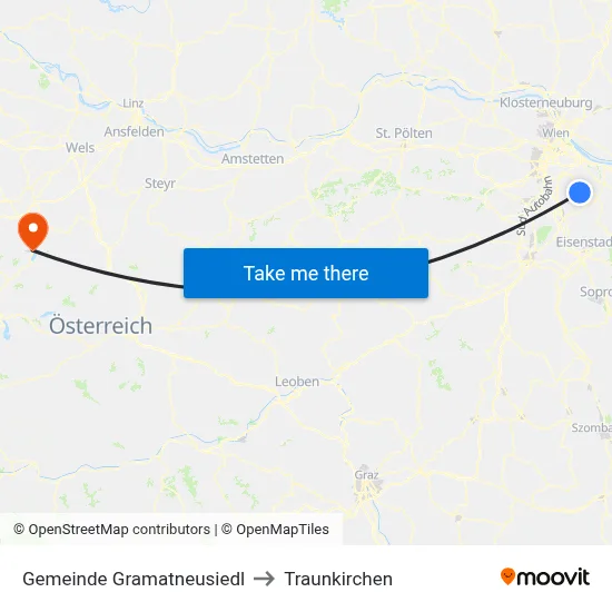 Gemeinde Gramatneusiedl to Traunkirchen map