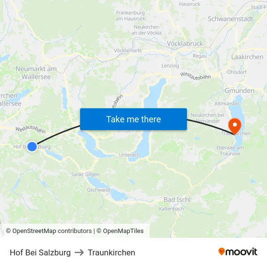 Hof Bei Salzburg to Traunkirchen map