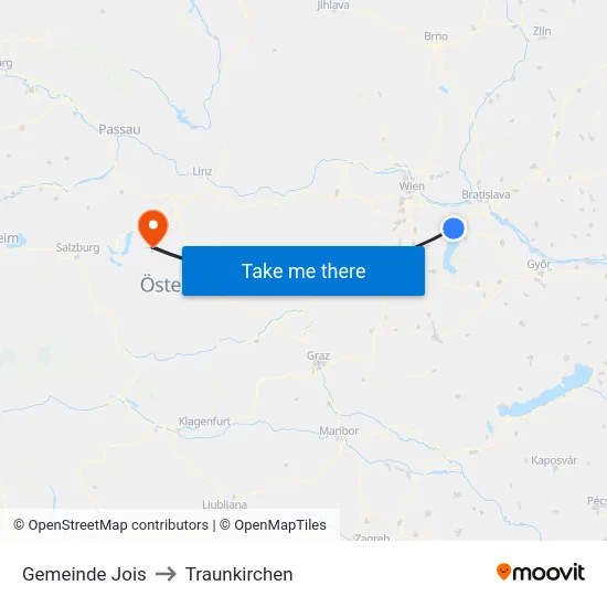 Gemeinde Jois to Traunkirchen map
