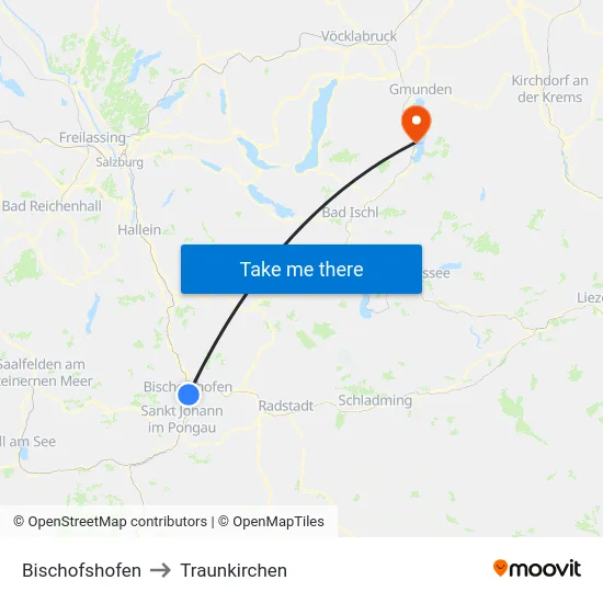 Bischofshofen to Traunkirchen map