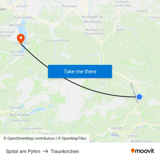 Spital am Pyhrn to Traunkirchen map