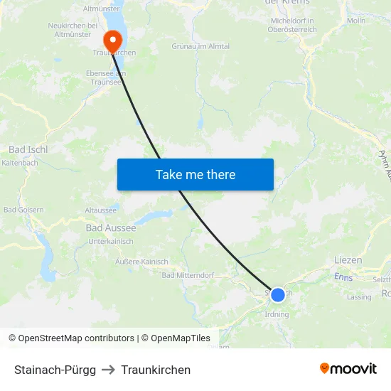 Stainach-Pürgg to Traunkirchen map