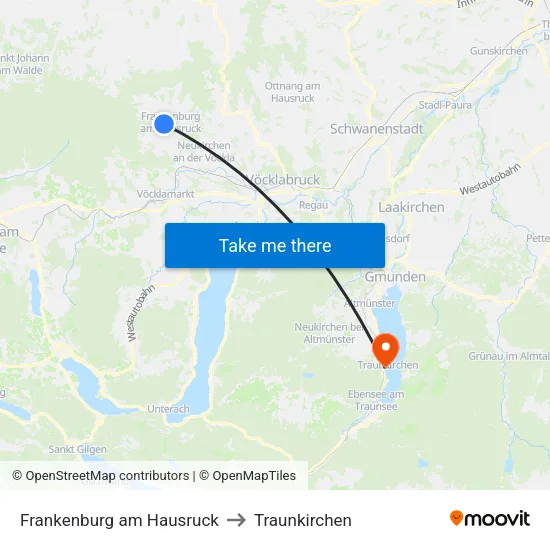 Frankenburg am Hausruck to Traunkirchen map