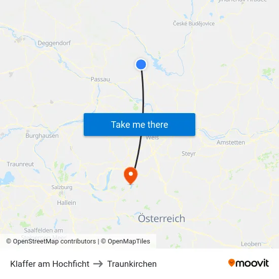Klaffer am Hochficht to Traunkirchen map