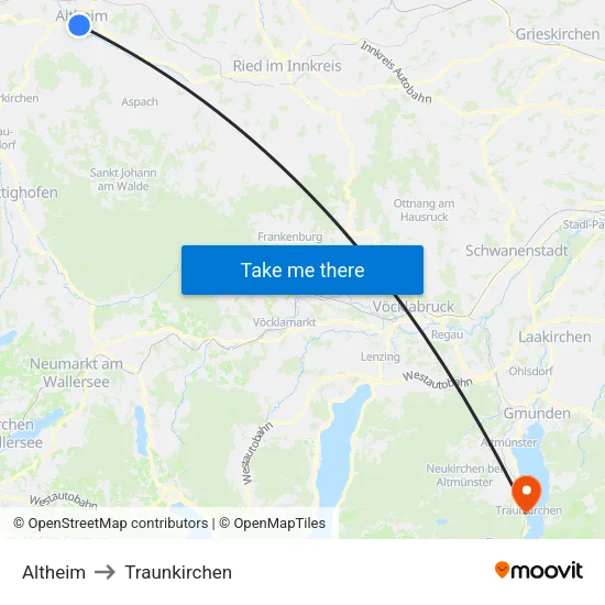 Altheim to Traunkirchen map