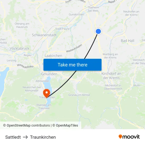 Sattledt to Traunkirchen map