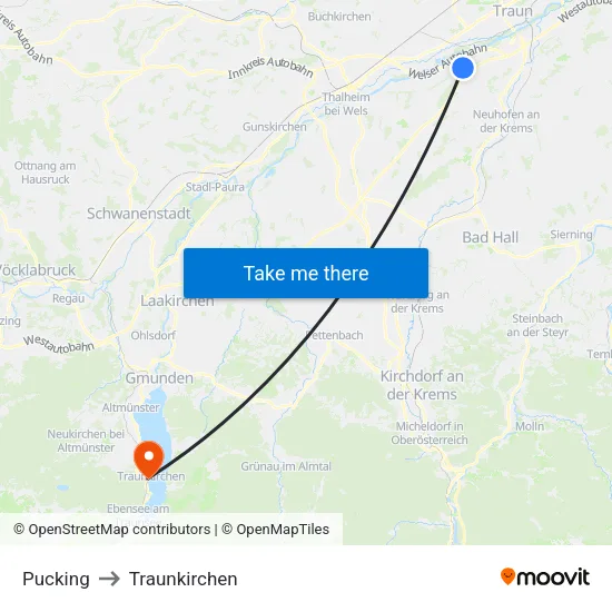 Pucking to Traunkirchen map