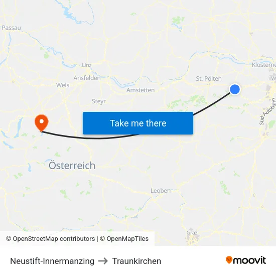 Neustift-Innermanzing to Traunkirchen map