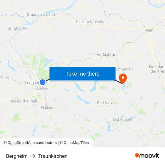 Bergheim to Traunkirchen map