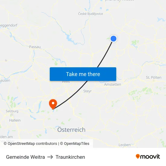 Gemeinde Weitra to Traunkirchen map
