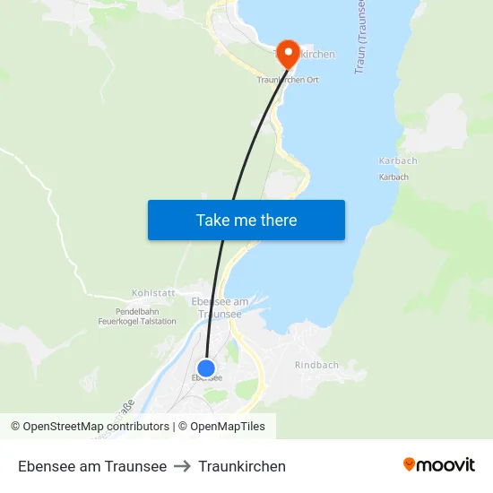 Ebensee am Traunsee to Traunkirchen map