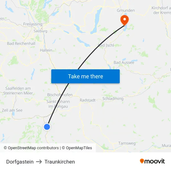 Dorfgastein to Traunkirchen map