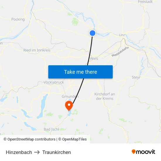 Hinzenbach to Traunkirchen map