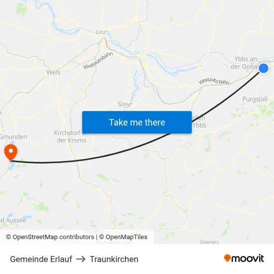 Gemeinde Erlauf to Traunkirchen map