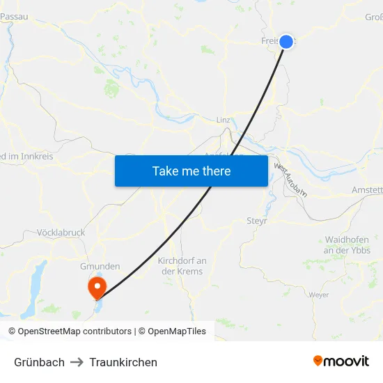 Grünbach to Traunkirchen map