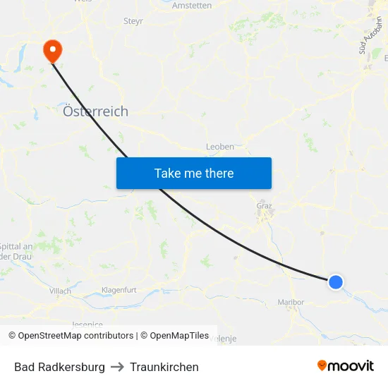 Bad Radkersburg to Traunkirchen map