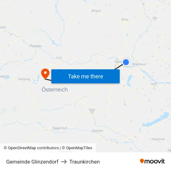 Gemeinde Glinzendorf to Traunkirchen map
