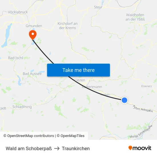 Wald am Schoberpaß to Traunkirchen map