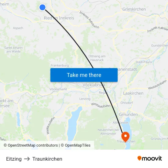 Eitzing to Traunkirchen map