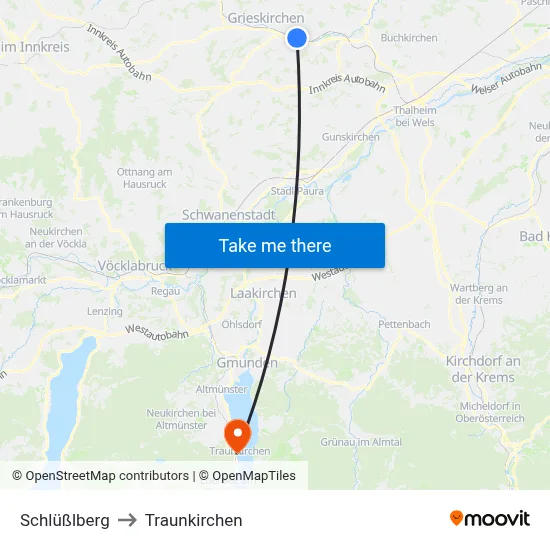 Schlüßlberg to Traunkirchen map