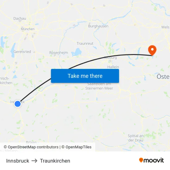 Innsbruck to Traunkirchen map