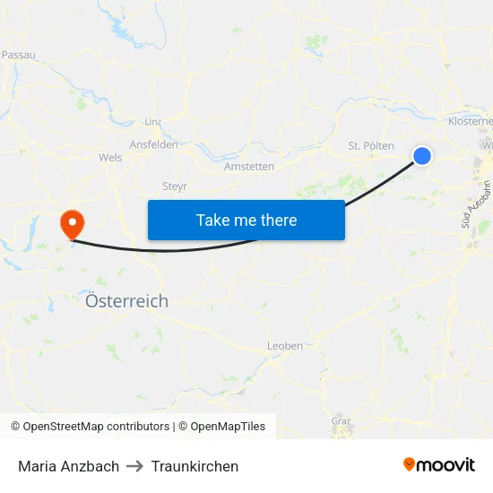 Maria Anzbach to Traunkirchen map