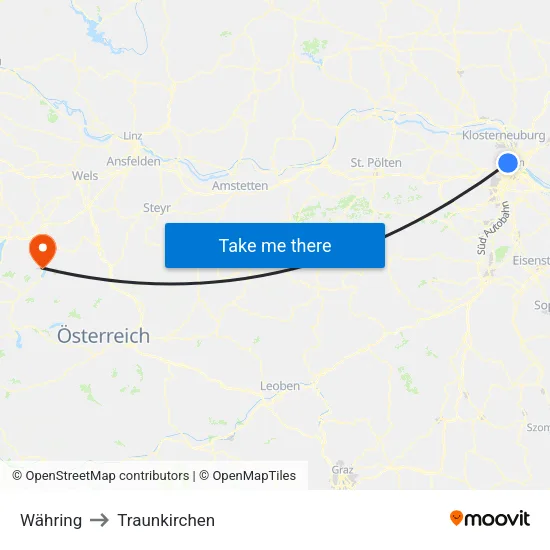 Währing to Traunkirchen map