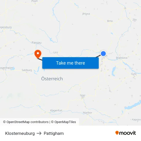 Klosterneuburg to Pattigham map