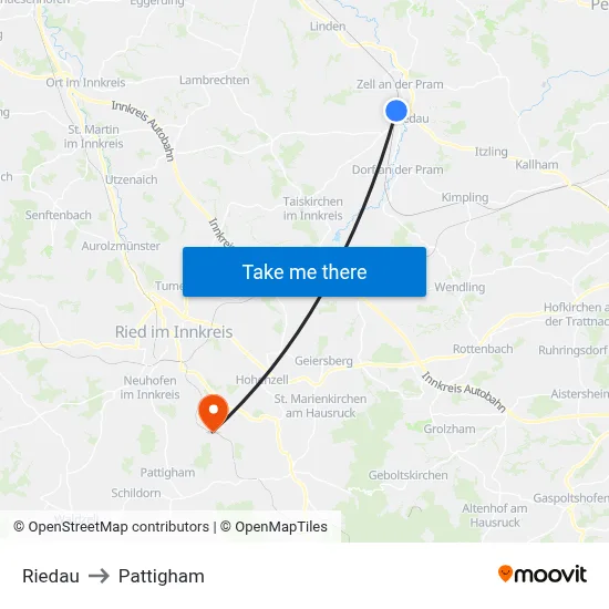 Riedau to Pattigham map