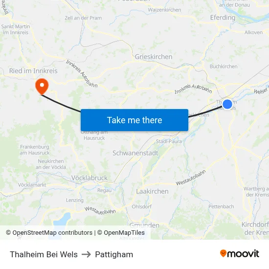 Thalheim Bei Wels to Pattigham map