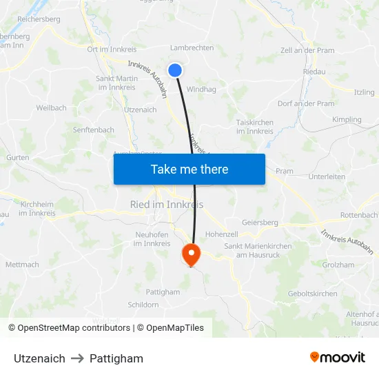 Utzenaich to Pattigham map