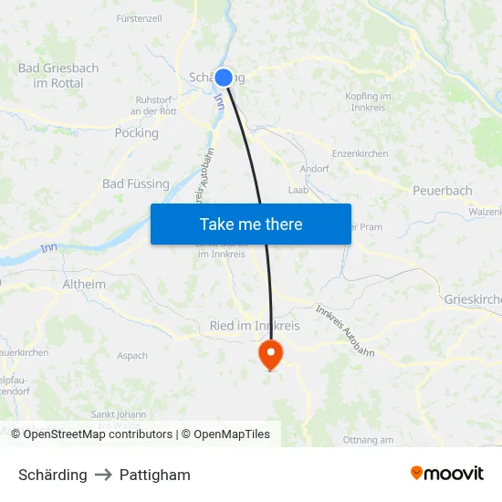 Schärding to Pattigham map