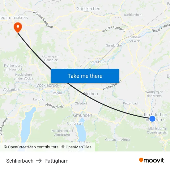 Schlierbach to Pattigham map