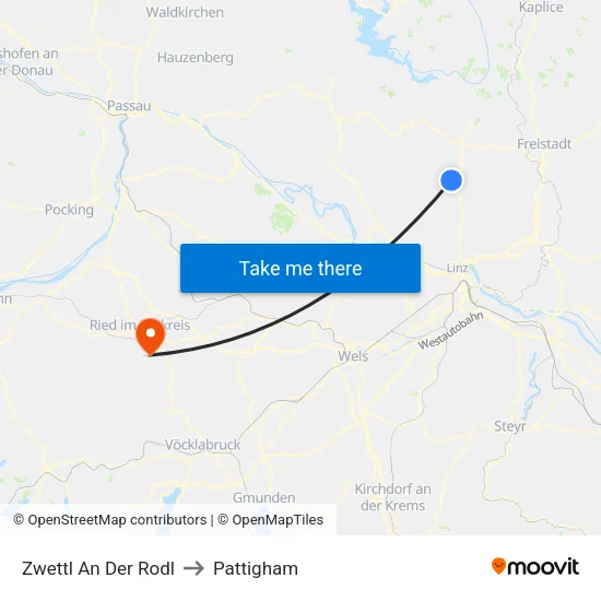 Zwettl An Der Rodl to Pattigham map
