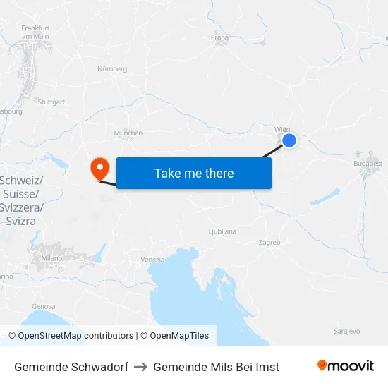 Gemeinde Schwadorf to Gemeinde Mils Bei Imst map