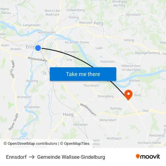 Ennsdorf to Gemeinde Wallsee-Sindelburg map