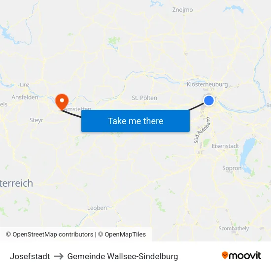 Josefstadt to Gemeinde Wallsee-Sindelburg map