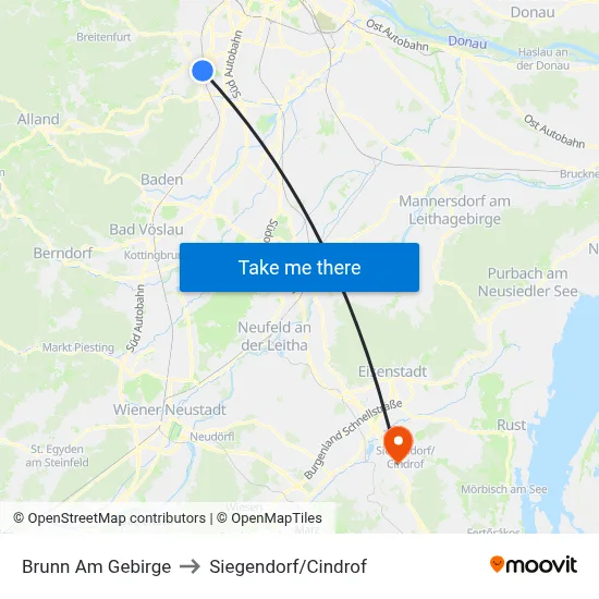 Brunn Am Gebirge to Siegendorf/Cindrof map