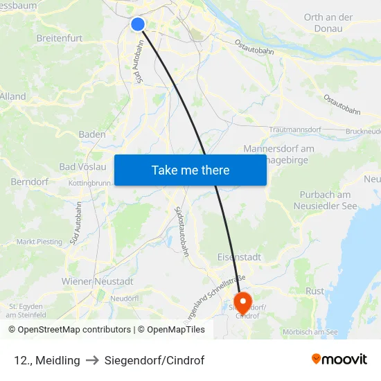 12., Meidling to Siegendorf/Cindrof map