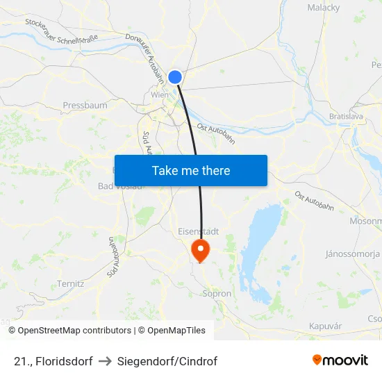 21., Floridsdorf to Siegendorf/Cindrof map