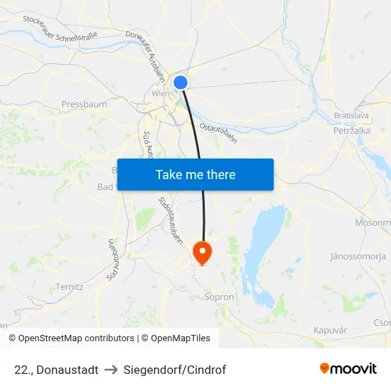 22., Donaustadt to Siegendorf/Cindrof map