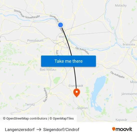 Langenzersdorf to Siegendorf/Cindrof map