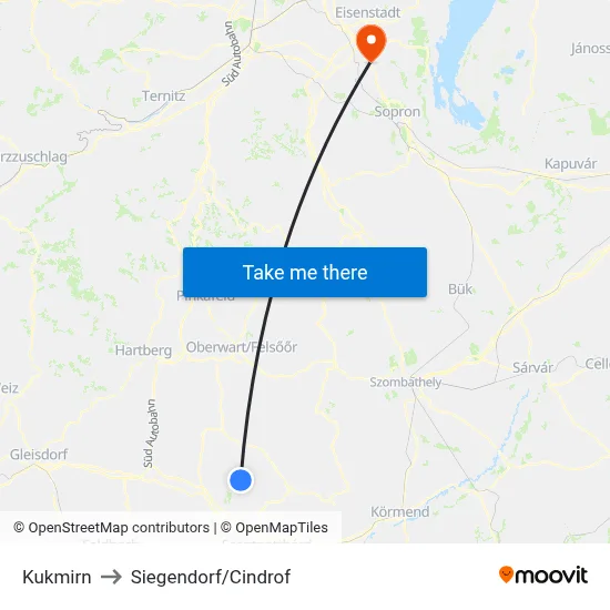 Kukmirn to Siegendorf/Cindrof map