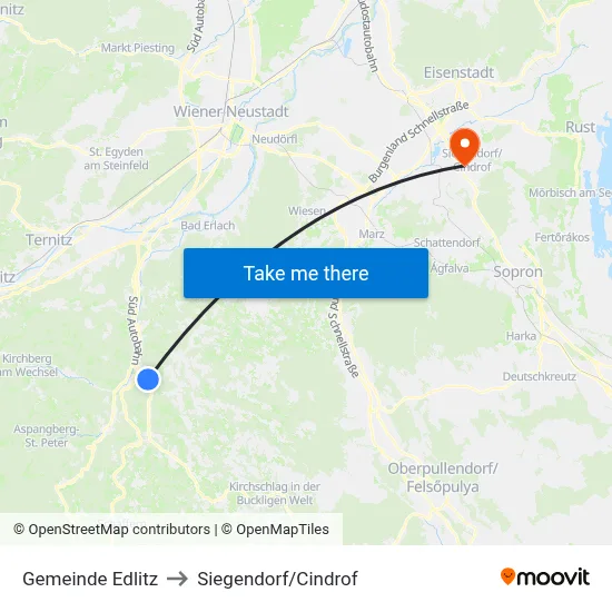 Gemeinde Edlitz to Siegendorf/Cindrof map