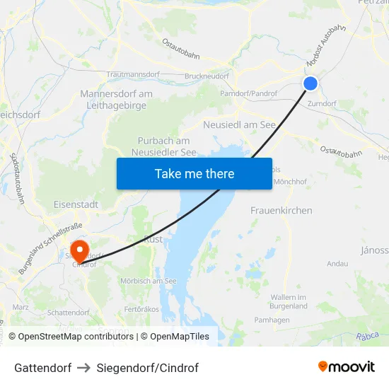 Gattendorf to Siegendorf/Cindrof map
