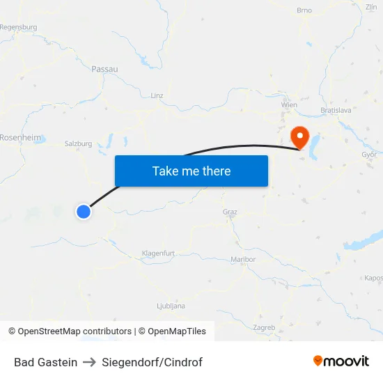 Bad Gastein to Siegendorf/Cindrof map