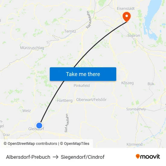 Albersdorf-Prebuch to Siegendorf/Cindrof map
