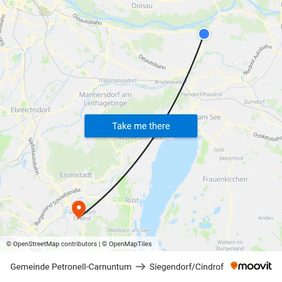 Gemeinde Petronell-Carnuntum to Siegendorf/Cindrof map